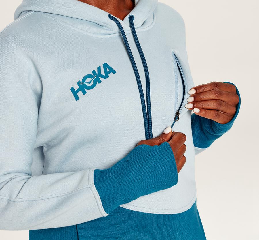 Hoka One One Kapşonlu Sweatshirt Kadın Mavi - Performance - VF6731485